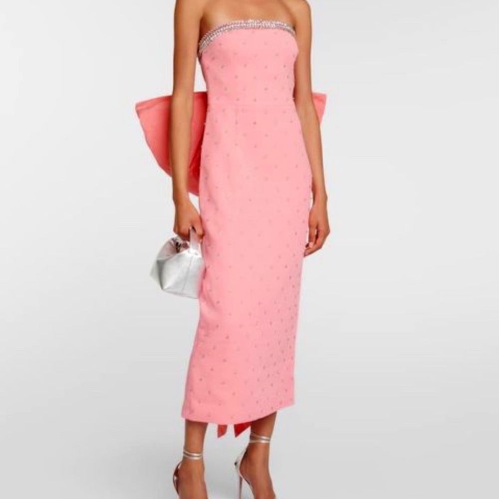 ✨ NWT Rebecca Vallance Brittany Bow Embellished Midi Dress | Pink | US 0 / AUS 4